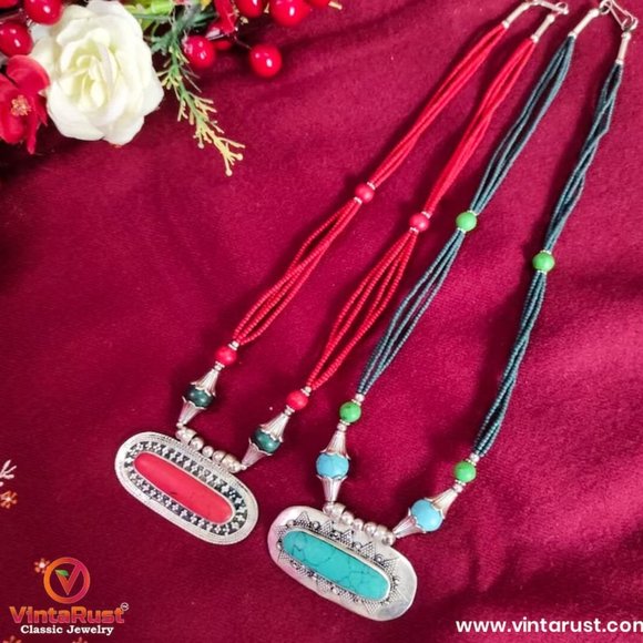 Afghan Tribal Stone Pendant Necklace, Handmade Afghan Jewelry, Pendant Necklace - Picture 10 of 10